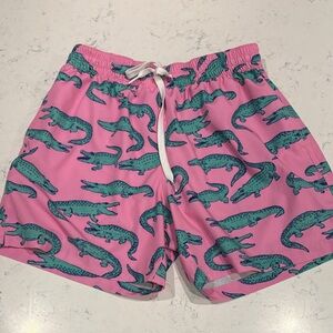 chubbies Pink Swim Trunks with Teal Alligator Print
